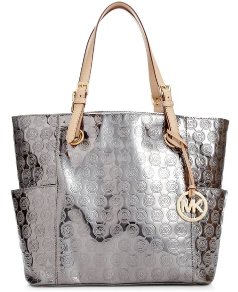 michael kors metallic silver purse|michael kors silver tote bag.